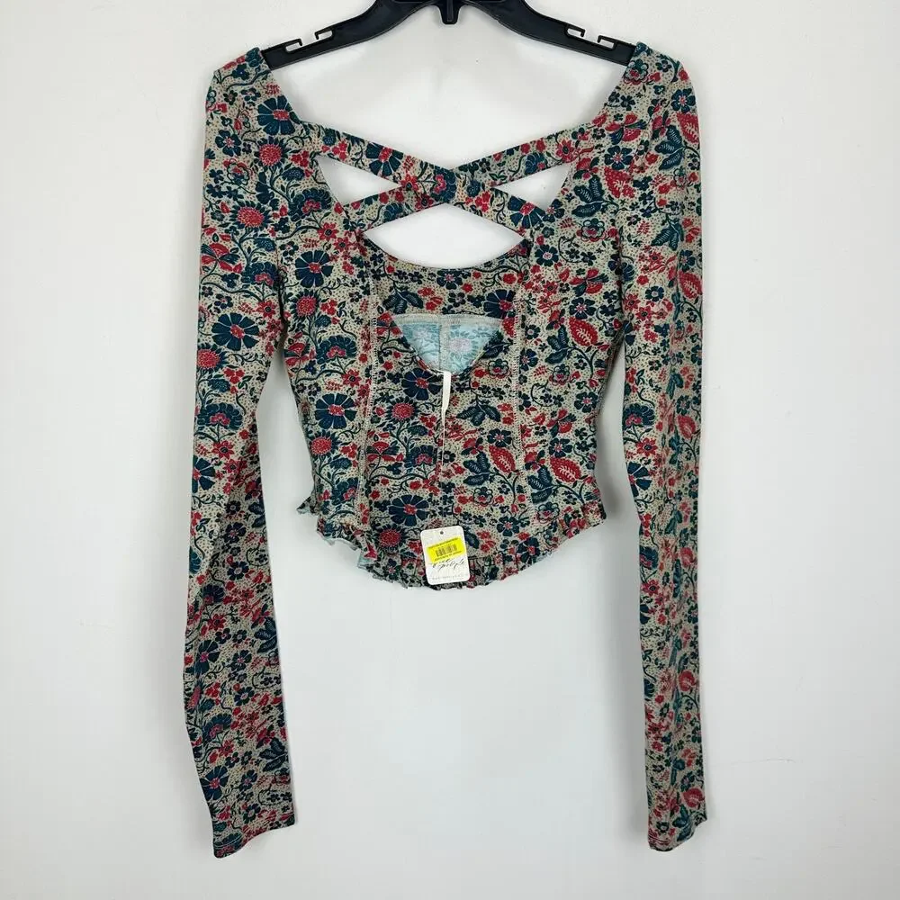 Free People Melanie Long Sleeve Top Floral Cotton Cottagecore Romantic Small NWT